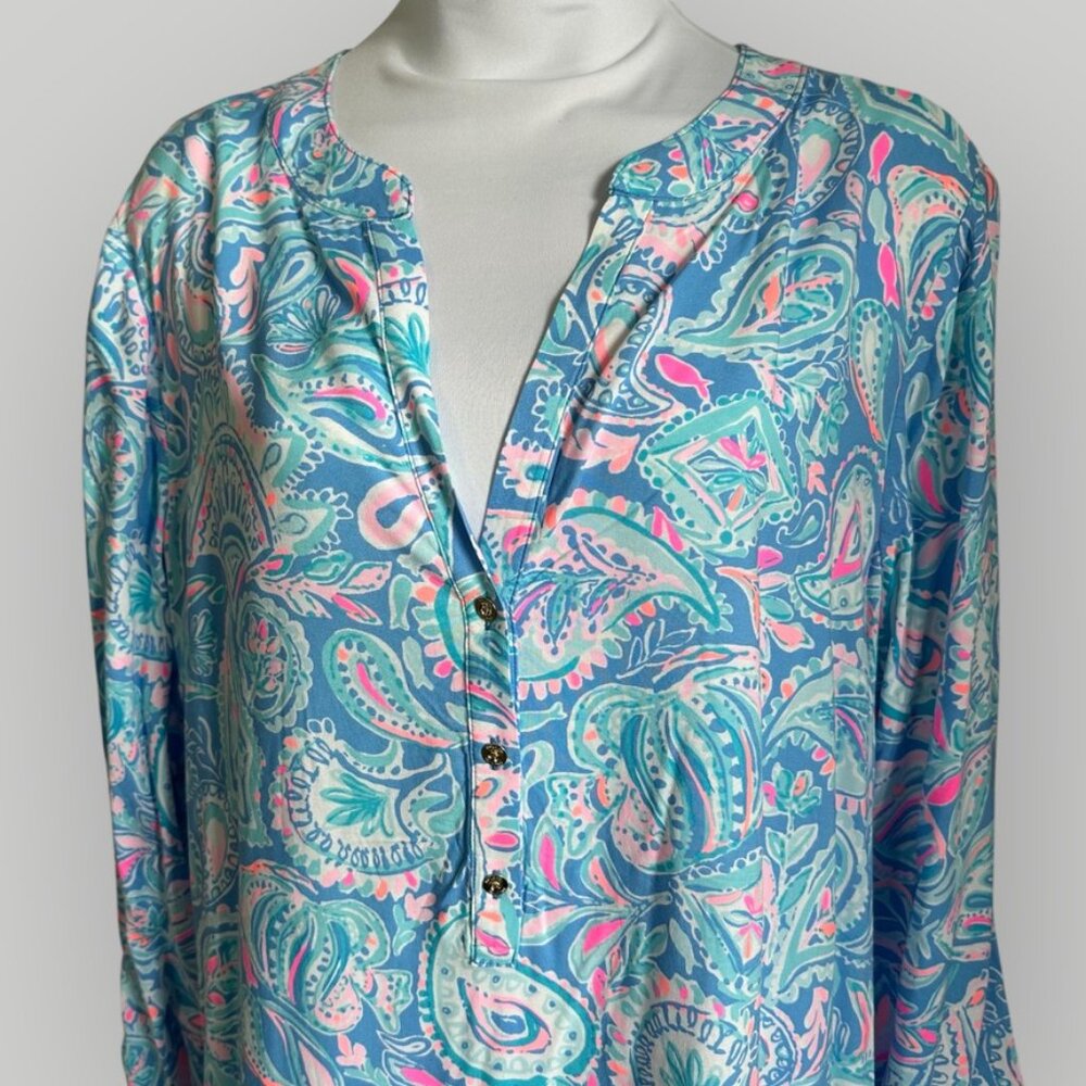 Lilly Pulitzer Women's CHARLEE TUNIC Dress Zanzibar Blue Fish Kiss XL NWT - Picture 3 of 7
